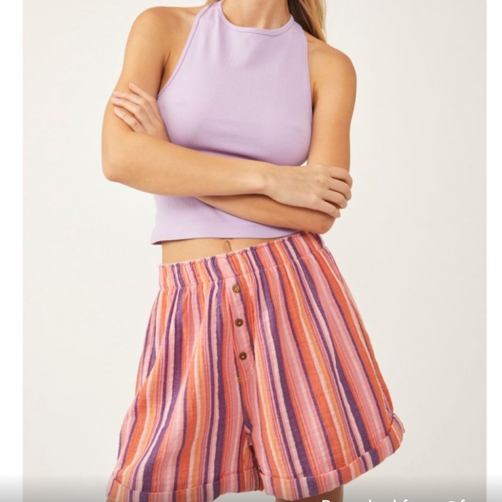 NWOT FREE PEOPLE Sunday Morning Boxer Shorts /
Pink Stripe Combo